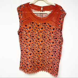 Anthropologie Meadow Rue Sanna Bird Dark Orange Sleeveless Top Size Large